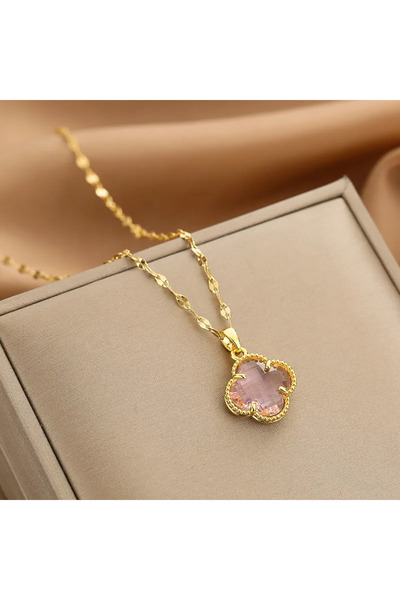 Aylin The Elegance Clover Pendant, 304 Stainless Steel Necklace with 18K Gold...