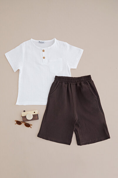 Fulla Moda Half Buttoned Muslin Fabric Boys' 2-Piece Set