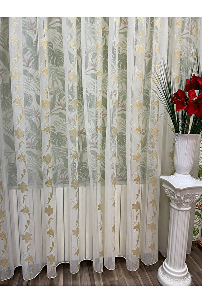 Liz Line Mechanically embroidered curtain, ivory/cappuccino color, from the "...