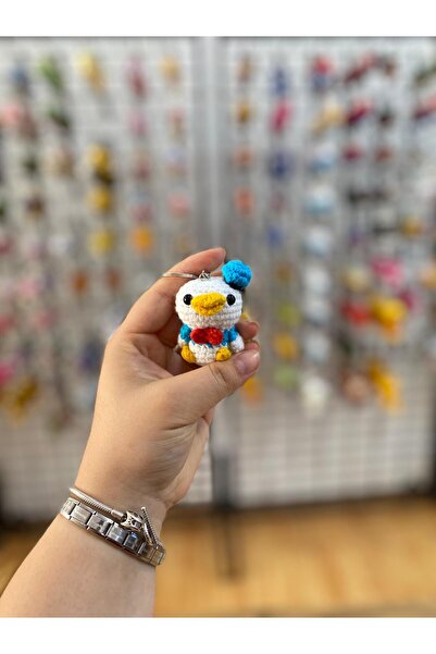 Hediye Mahzeni Minigurumi Organik Donald Duck Örgü Anahtarlık
