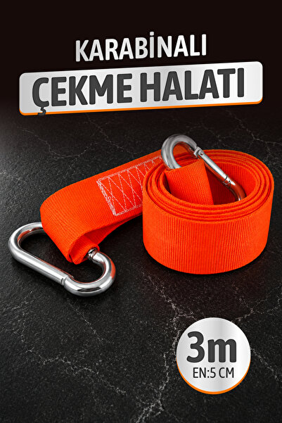 Badem10 (1 Adet) Turuncu 3 Metre Çift Karabinalı Dayanıklı Çekme Halatı 5 CM ...