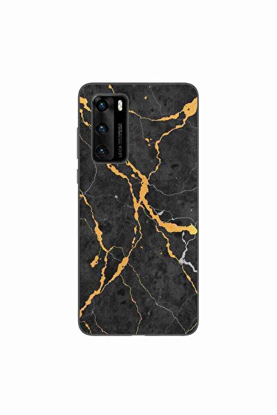 OEM Husa compatibila cu Huawei P40 Silicon Gel Tpu Model Noir Gold Marble