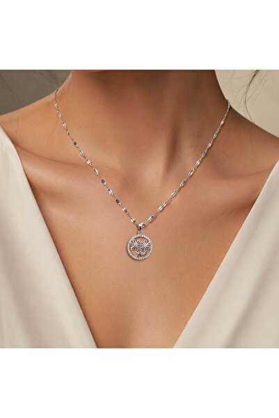 Bk Gift Flower Figured Ring Detailed Stone-Embellished Women's Necklace - Non...