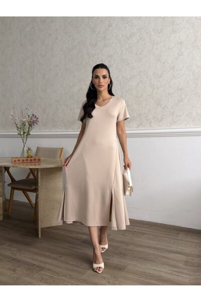 Wear Up Γυναικείο φόρεμα με λαιμόκοψη V και λεπτομέρεια σκίσιμο, μήκους midi