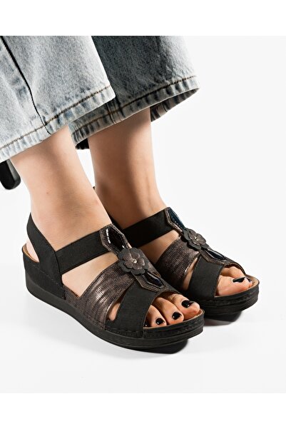ALOGO Women's Black Sandals Made of OIAL Ecological Leather