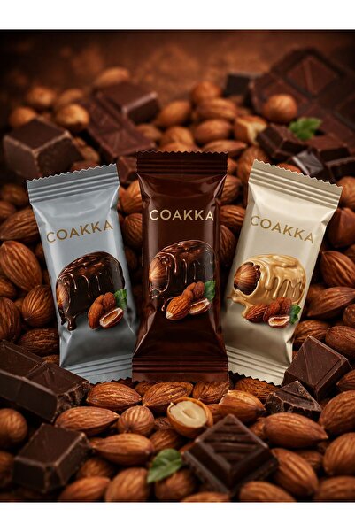 coakka Çikolatalı Bademli Hurma 500 GR Karışık Sütlü-Beyaz-Bitter