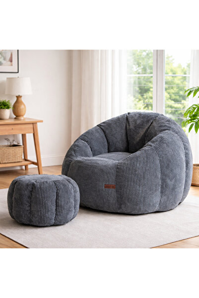 puffiber Balkon Takımı Büyük Puf Koltuk ve Ayak Pufu Seti – Bahçe, Teras ve Okuma Köşesi İçin Konforlu Berjer 95x80 Cm