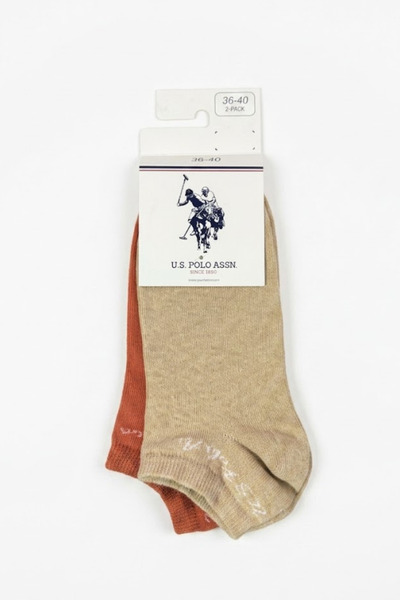 U.S. Polo Assn. Women's Booties Socks 2-Pack 36-40 Beige and Tile Cotton Ball...