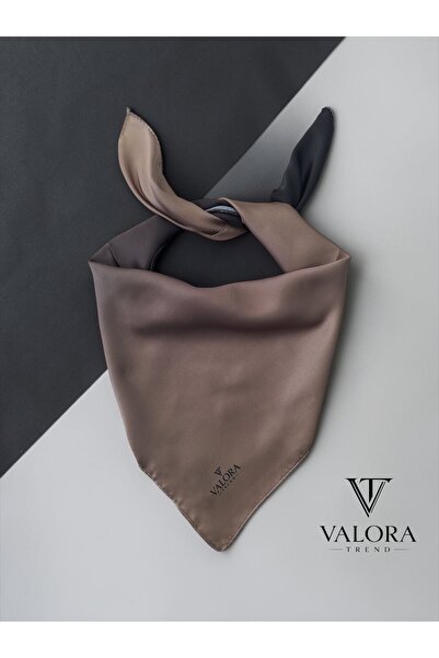 Valora Trend Düz Siyah-Kahve Saten Degrade Bandana Kadın Saç Bandanası Kare F...