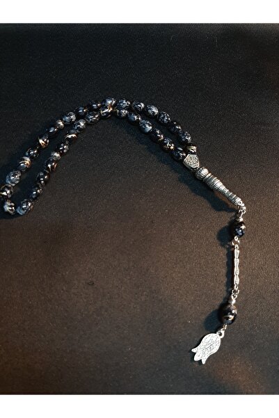 MRYart Oval Cut Glass Prayer Beads in Black, Gray and Gold Colors, 33 Pieces