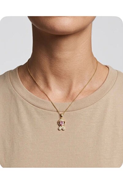 Mervişim Aksesuar 316L Steel Chain Gold Color Pink Stone Fish Detailed Women'...