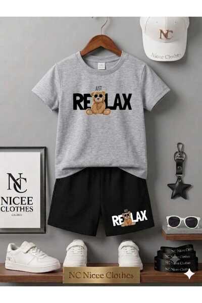 NC Nicee Clothes LETNJA DEČJA MAJICA I KRATKE HLAČE UNISEKS (CRNI RELAX MEDVE...