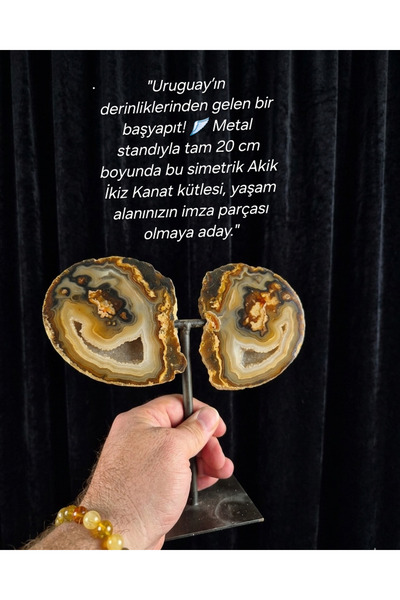 güleçdoğaltaş Uruguay Akik Doğal Taş Kütle - Metal Standlı İkiz Kanat Geod - ...