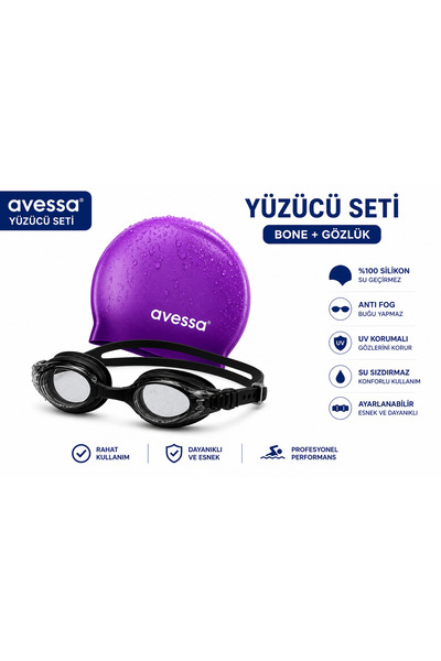 AVESSA Yüzücü Seti Silikon Bone ve Yüzme Gözlüğü Havuz Deniz Yüzücü Ekipman Seti