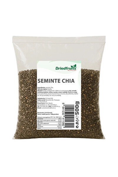 Driedfruits Supplier Semințe de Chia 500 g – 100% Naturale, Sursă de Fibre