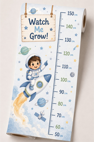 MaisonVelinCo Space Themed Children's Height Meter Wall Sticker Astronaut and Rocket Kids Room Decor