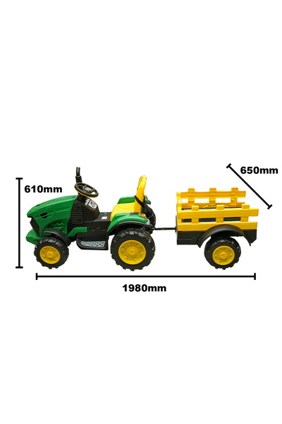 RapidAuto Tractor electric cu remorca pentru copii, telecomanda, baterie 12V ...