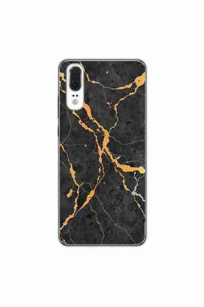 OEM Husa compatibila cu Huawei P20 Silicon Gel Tpu Model Noir Gold Marble