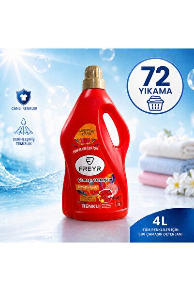 FREYR Renkliler İçin Sıvı Çamaşır Deterjanı 4 Lt Renkli Kıyafetlere Özel 72 Y...