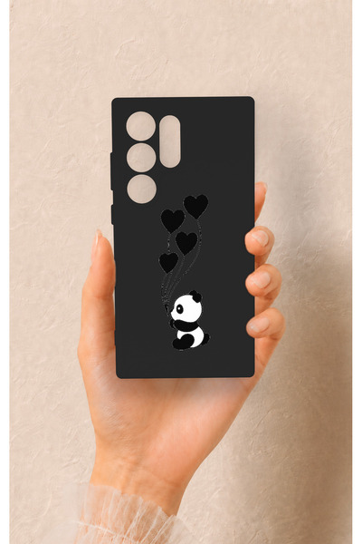 Vip Case Samsung S24 Ultra Uyumlu Kalpli Panda Desenli Silikon Kılıf