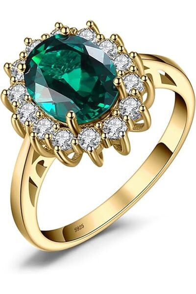 Dotail JewelryPalace Women's Ring, 925 Sterling Silver, Stone, Gold and Green