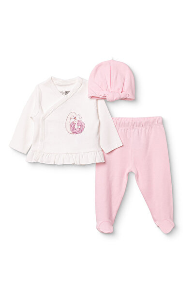 ebebek Hello Baby HelloBaby Kız Bebek Zıbın-Şapka-Alt Kuğu Baskılı Çıtçıtlı B...