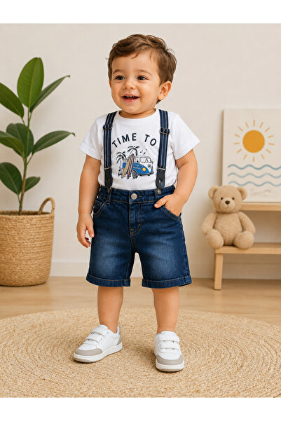 Chicsy Baby Erkek Bebek Mavi Gabardin Kapri Pantolon Yazlık Rahat Kalıp Çocuk...