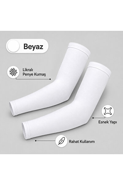 MGTEKSTİL Beyaz Likralı Penye Kolluk Esnek Kol Koruyucu Tesettür, Spor ve Gün...