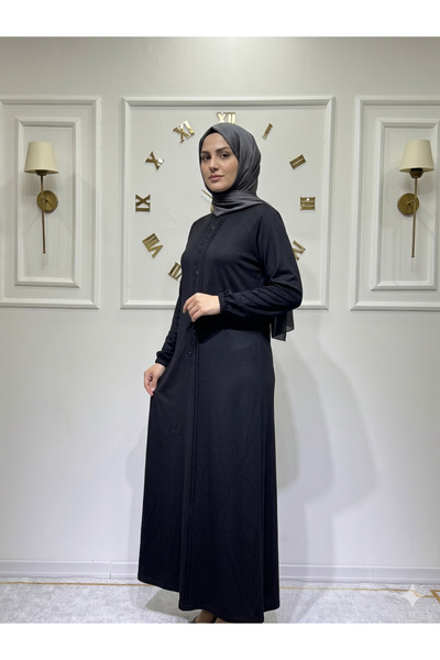 ModaMinar Women's New Season Combed Cotton Mother's Dress with Elastic Sleeves and Stone Detail