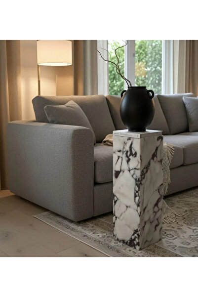 Pergamon Marble & Design Mermer küp sehpa yan sehpa 20x20x60