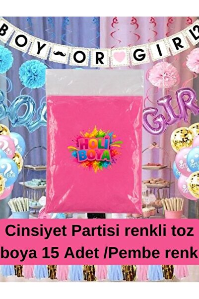 Holi cinsiyet partisi renkli toz boya - Pembe - 15 adet