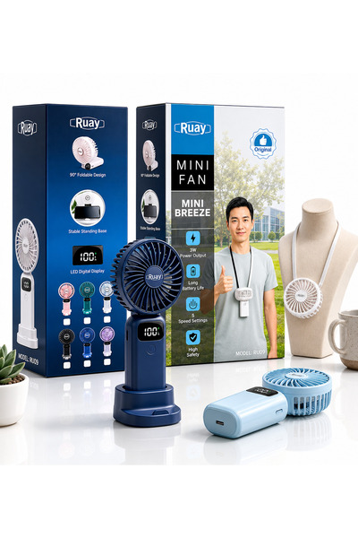 RUAY 3W Portable Mini Fan Rechargeable USB Handheld Fan with LED Display, Fol...