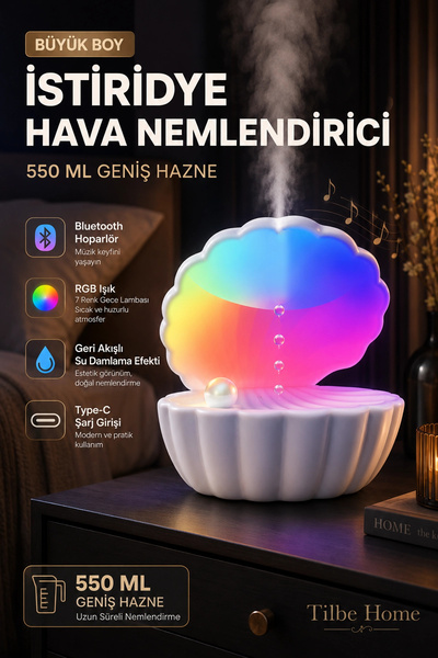 Tilbe Home İstiridye Hava Nemlendirici Bluetooth Hoparlör RGB LED Gece Lamba ...
