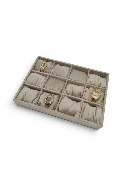 DİJİTAL ÇARŞI MAĞAZACILIK 12'Li Watch Tray Watch Organizer Cream Cream Padded