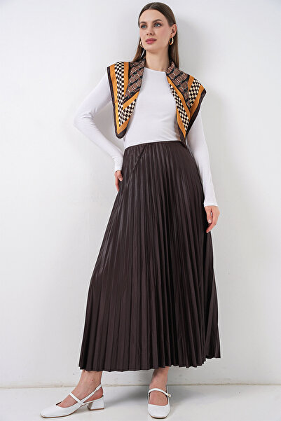 Merterium Women's Pleated Long Skirt 1469 - Brown