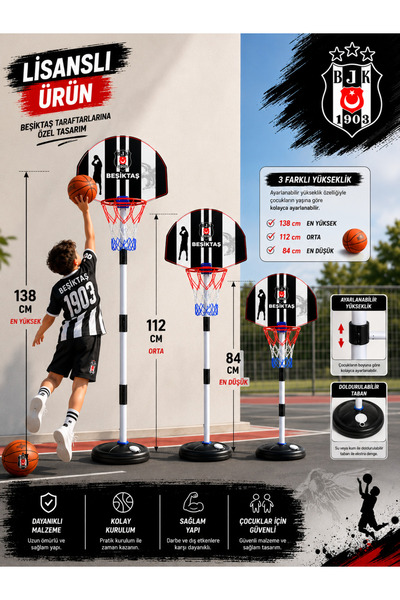 Beşiktaş 2026 YENİ SEZON LİSANSLI BASKETBOL POTA SETİ 138*112*84 CM 3 SEÇENEK...