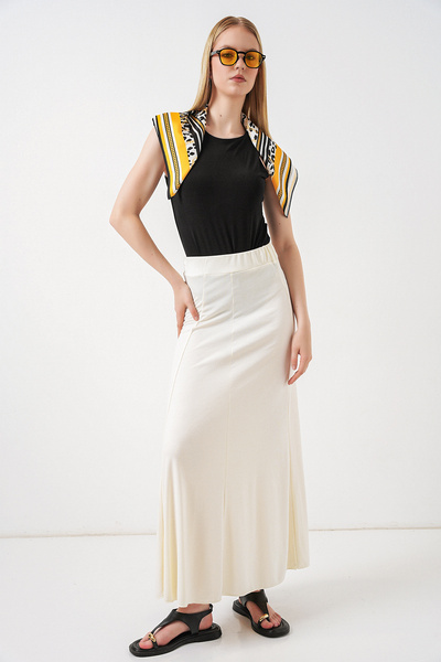 Merterium Women's Knitted Long Skirt 1483 - Ecru