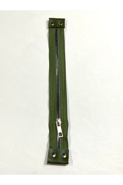 karantuhafiye Bag Zipper / Bag Zipper with Leather Detail / 40 cm / Khaki