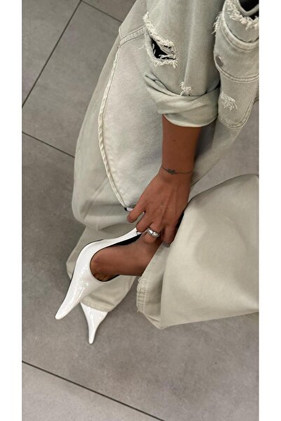 Naz Luxury Shoes Bold Patent Leather Heel Shoes White