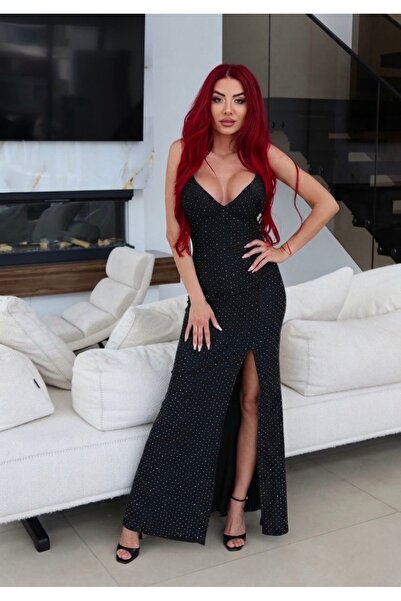 Pretty elegant dress with fine rhinestones and bare back