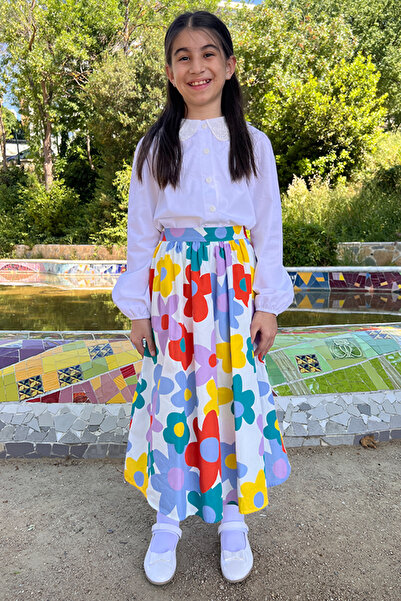Masnu Çocuk 100% Cotton Colorful Floral Lined Summer Midi Length Girls' Hijab...