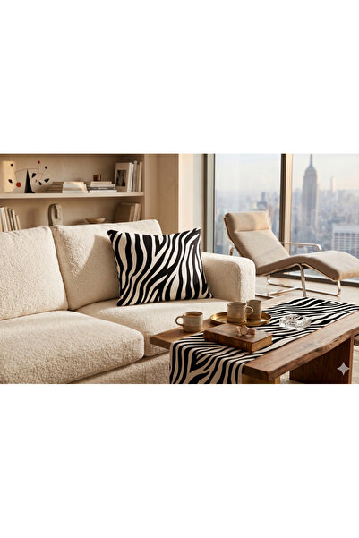 Siyah Beyaz Zebra Desenli Dekoratif Kırlent Kılıfı - 36 X 56 cm