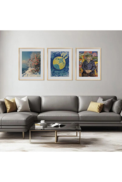 KOLAJTASARIM Set de picturi din 3 piese Diverjan Art Trio, încadrat în lemn n...
