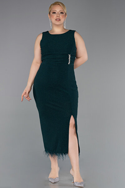Efelif Sleeveless Slit Tassel Midi Plus Size Evening Dress Abk41021