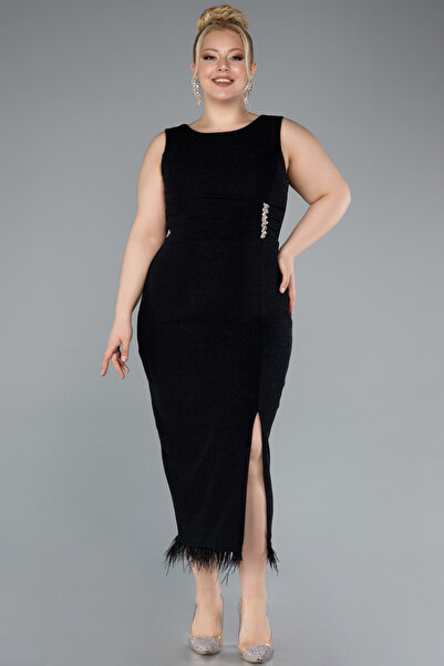 Efelif Sleeveless Slit Tassel Midi Plus Size Evening Dress Abk41021