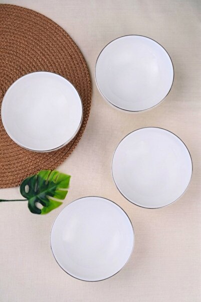 tabakevi Tabak Evi Porcelain Sofia Platinum Gilded Bowl 13.5cm 380Cc Set of 4