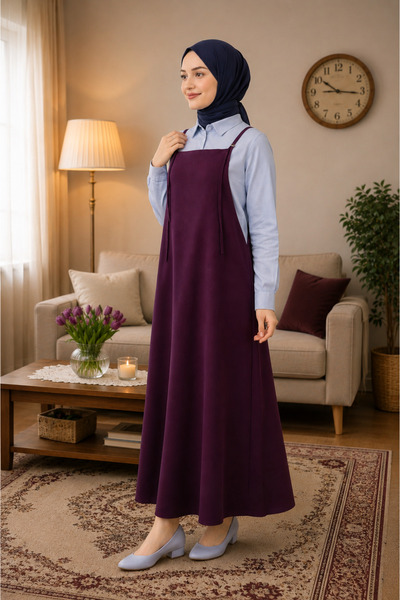 ELMODA Women's Plum Color Adjustable Strap Jile Dress