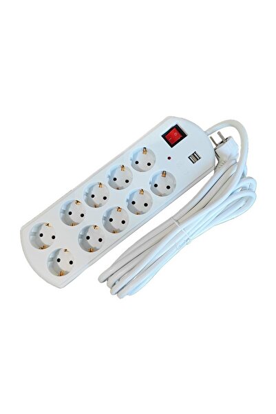 ALIEN Prelungitor USB dublu cu 10 prize, 3m, 3x2.5mm², cu întrerupător