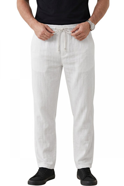Rizz up Men's White Striped Textured Relaxed Fit Summer Sports Trousers – Lig...