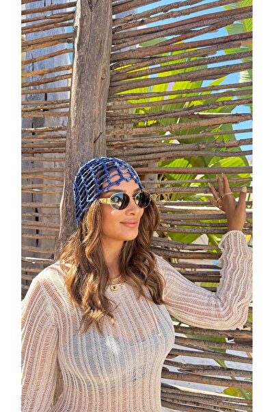 ATELİER TUĞBA Kep001 Hand Knitted Net Cap with Pul Detail
